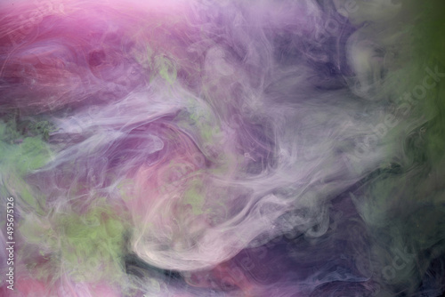 Lilac smoke on black ink background, colorful pink fog, abstract swirling touch ocean sea, azure acrylic pigment paint underwater