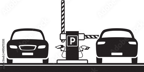 Plate recognition cameras at exit of car parking – vector illustration