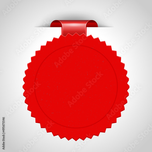 3d vector illustration of bright red colored blank starburst paper sticker inserted into white background for promotion and sale advertisement