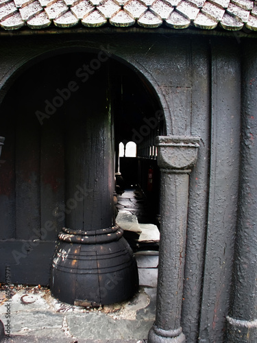 A detail shot of Hopperstad Stave Church, located in the village of Vikoyri, Norway. photo