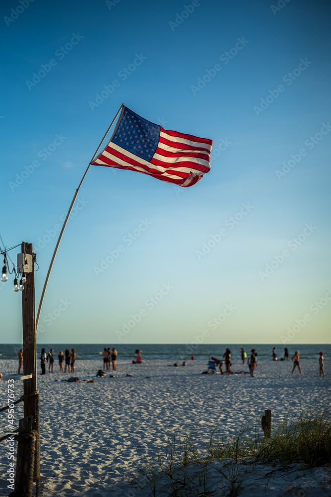 Fototapeta premium american flag on the beach