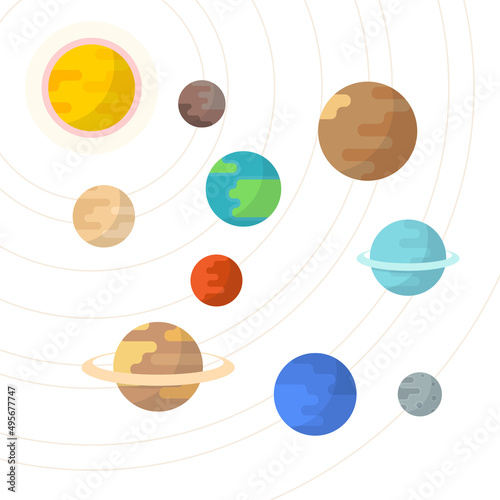 Cartoon planets set and solar system on space background flat illustration. © PaleStudio