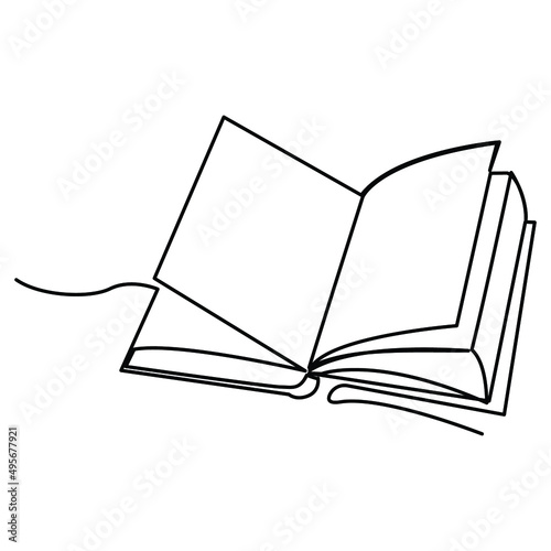 one line continuous drawing of open book middle thick