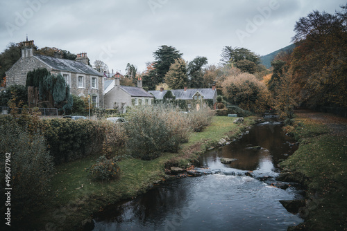 Beautiful shot of residential buildings in Rostrevor, Ireland during autumn photo