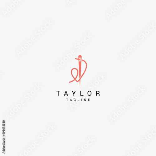 Sewing needle and thread logo icon design template flat vector Premium