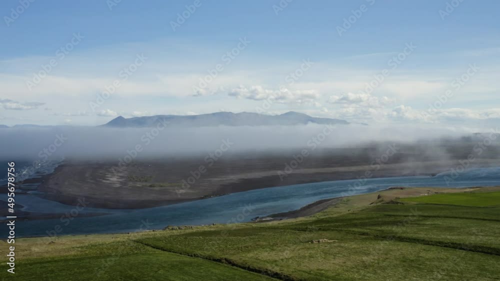 AERIAL - Beautiful green hills in Hvitserkur,Vatnsnes, Iceland, forward rising AERIAL - Beautiful green hills in Hvitserkur,Vatnsnes, Iceland, forward rising