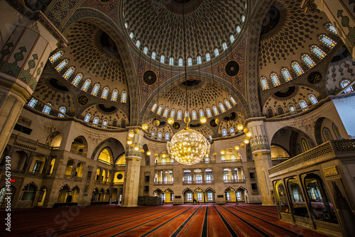 Rich interior of Kocatepe Mosque, the largest Masjid in Ankara, Turkey