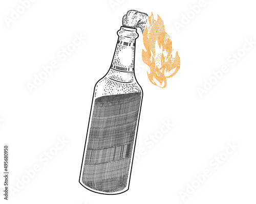 burning bottle of cocktail Molotov 
