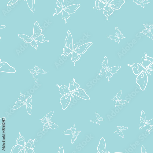 Vector butterfly seamless repeat pattern background. Blue pattern.