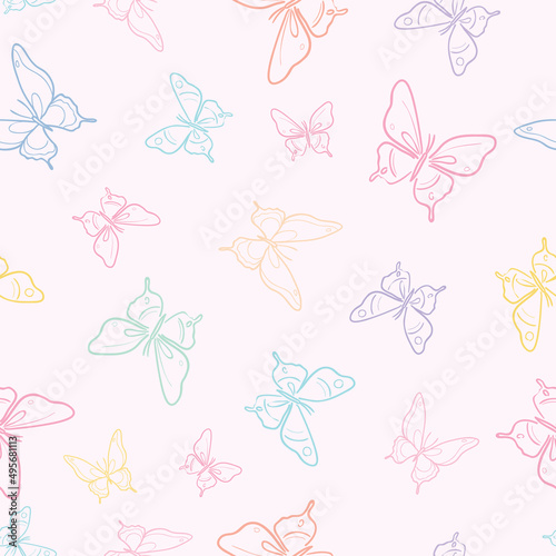 Vector butterfly seamless repeat pattern, pastel background. © Kati Moth