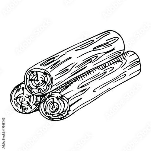 Vector graphic of logs and planks. Hand drawn wooden materials.