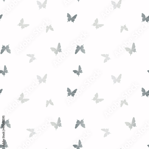 Vector butterfly seamless repeat pattern  silver and white background.