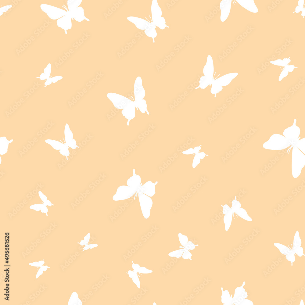 Vector butterfly seamless repeat pattern, orange background.