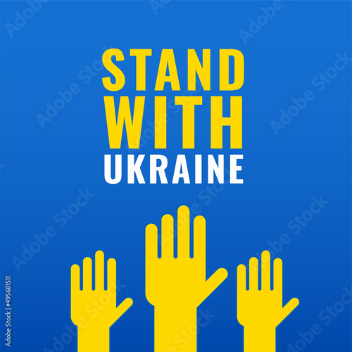 save and stand with ukraine concept poster with raising hands