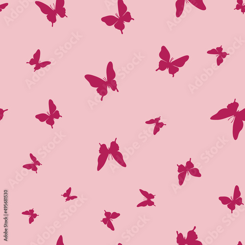 Vector butterfly seamless repeat pattern  red and pink background.