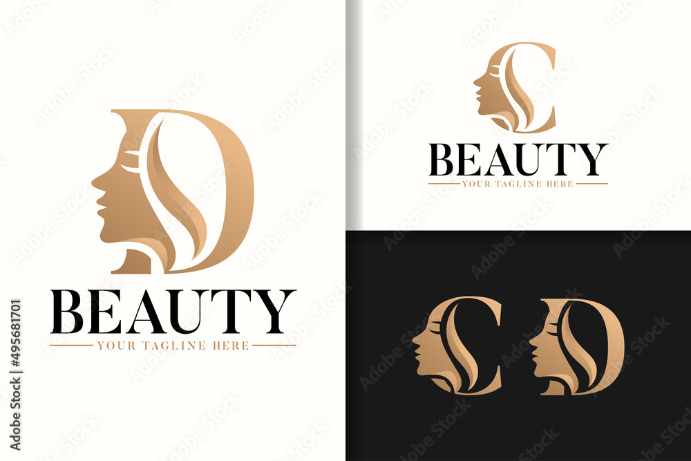 Feminine monogram logo with woman silhouette letter c and d Stock ...