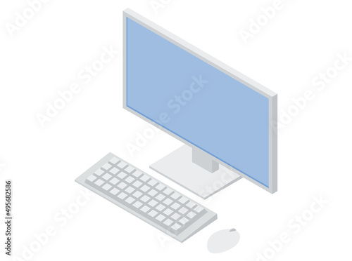 デスクトップパソコンのイラスト　アイソメトリック　主線なし