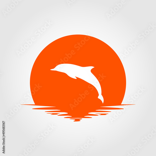 dolphin with sunset background vector design