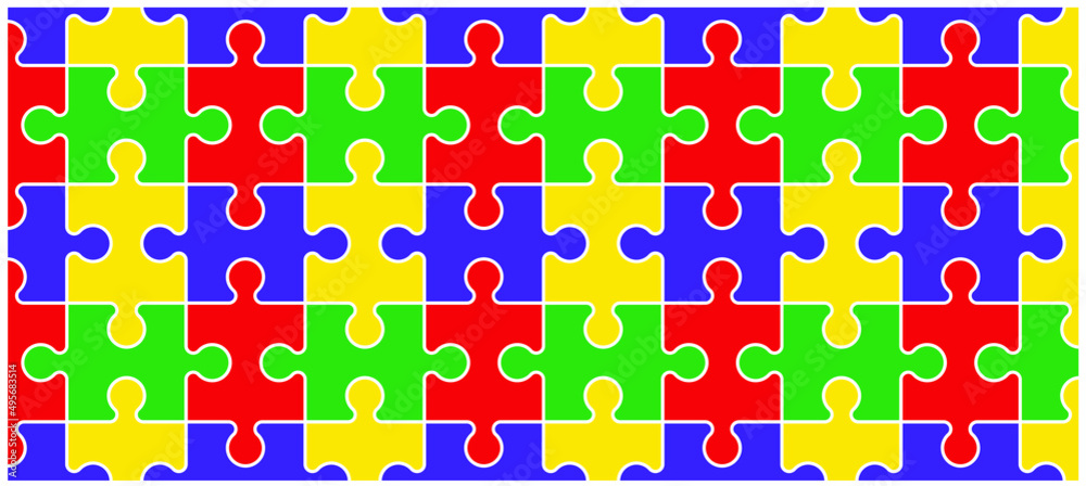Cartoon autism ribbon. Vector world awareness day. Puzzle line pattern. puzzle pieces icon or pictogram. Autism spectrum disorder (ASD) is a neurological and developmental disorder with social skills.