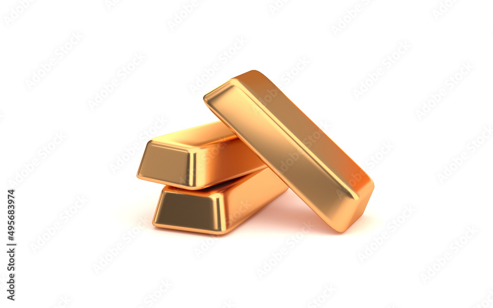 Gold bars isolated on white background. treasury concept 3D rendering.