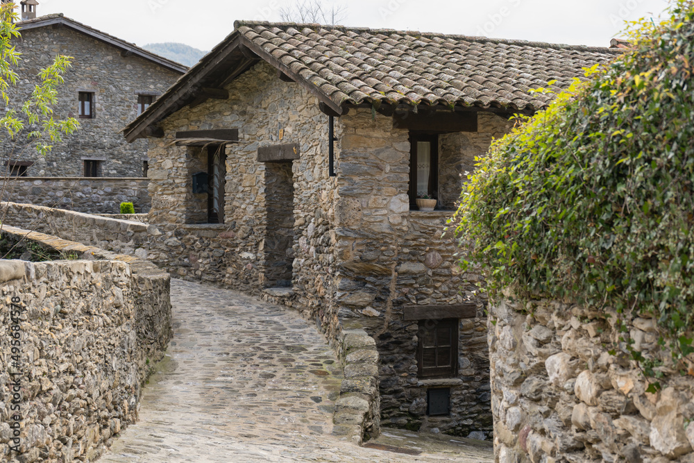 Beautiful view of traditional village with stone houses in ancient medieval town.Beget , Catalonia Spain Beautiful view of traditional village with stone houses in ancient medieval town.Beget , Catalonia Spain