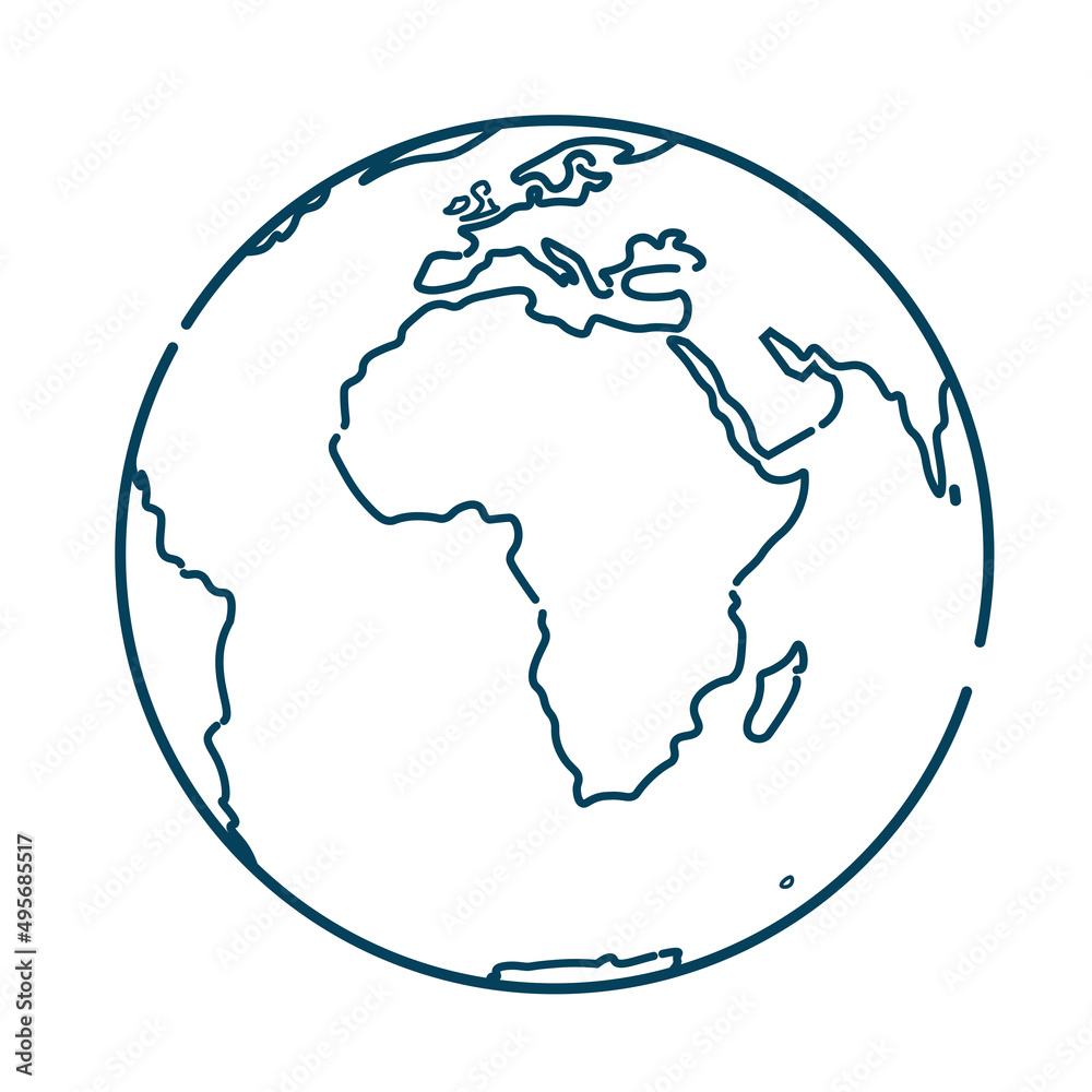 Planet earth globe map with Africa continent on center outline icon symbol