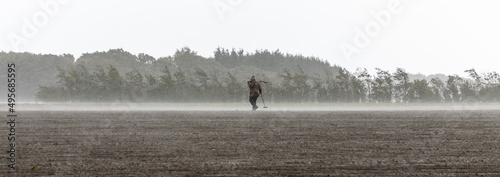 фотографія Panoramic shot of detectorists looking for ancient metal on the fields in Denmar
