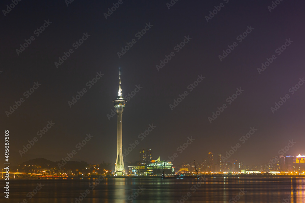 Night view of the Macau Tower and skyline