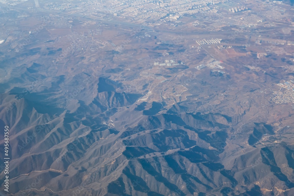 Fototapeta premium Aerial mountain landscape near Beijing