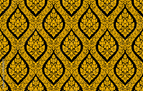 Thai art and asian style luxury banner gold background pattern decoration for printing, flyers, poster, web, banner, brochure and card concept vector illustration. Thai Pattern supreme gold background