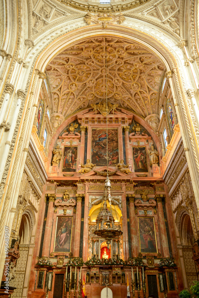 Interiors of the cathedral at Cordova on Andalusia, Spain