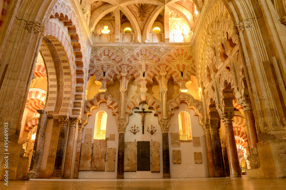 The interiors of Mezquita at Cordova on Andalusia in Spain