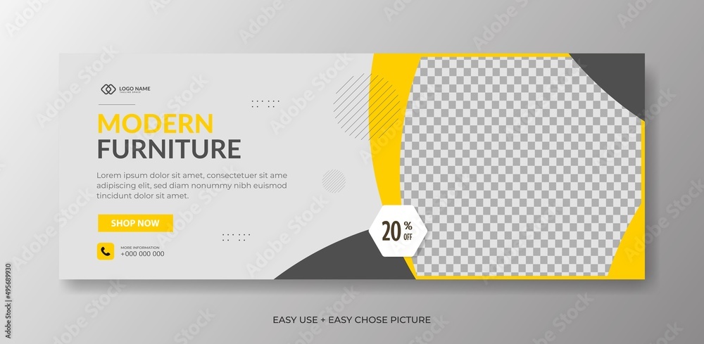 Editable furniture Web banner template. With grey and yellow colour background. Editable furniture Web banner template. With grey and yellow colour background.