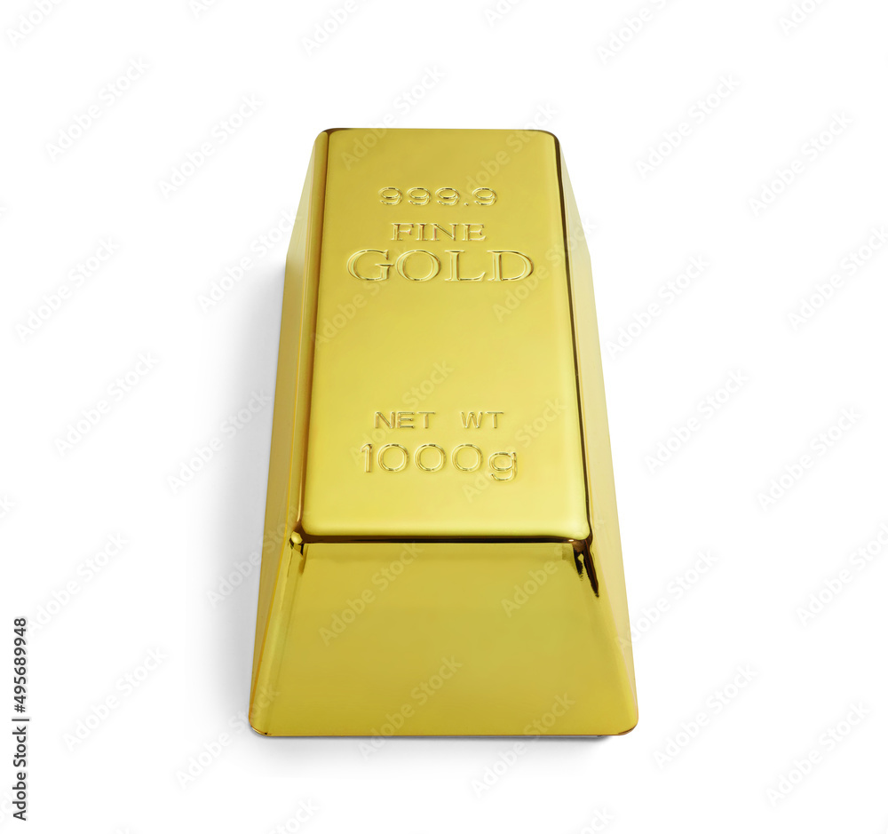 Gold Bar Isolated on White Background Vertical View from Above. Gold Bar Isolated on White Background Vertical View from Above.