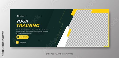 Editable yoga Web banner template. With blue and  yellow colour background.. 