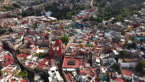 Guanajuato from above Drone Shot, Red Church, 4k photo