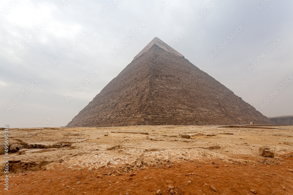 View at Giza Plateau and The Great Pyramid of Giza or Pyramid of Khufu in hazy day.