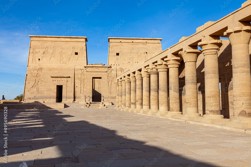 Temple of Isis on Agilkia Island in Lake Nasser, Aswan, Upper Egypt.