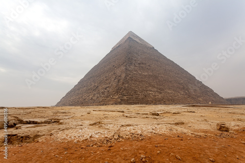 View at Giza Plateau and The Great Pyramid of Giza or Pyramid of Khufu in hazy day.