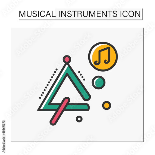 Triangle color icon. Idiophone. Classical percussion orchestral musical instrument. Classical, ethnic and modern music. Music from different countries. Isolated vector illustration