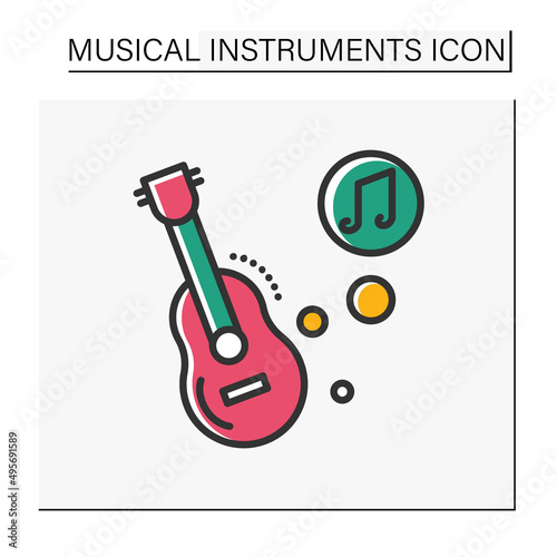 Guitar color icon. Classical acoustic string orchestral musical instrument. Classical, ethnic and modern music. Music from different countries. Isolated vector illustration