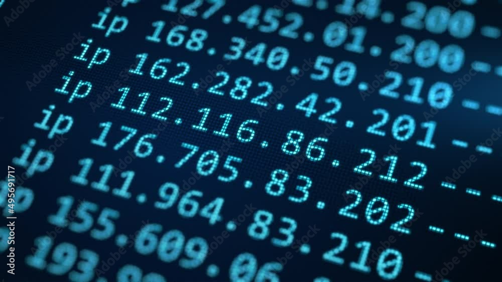 Connection with IP addresses routing. Internet network shell console. Big data. Admin of domain protocol address space. Blockchain and bitcoin nodes. Mining and web 3.0 decentralization concept