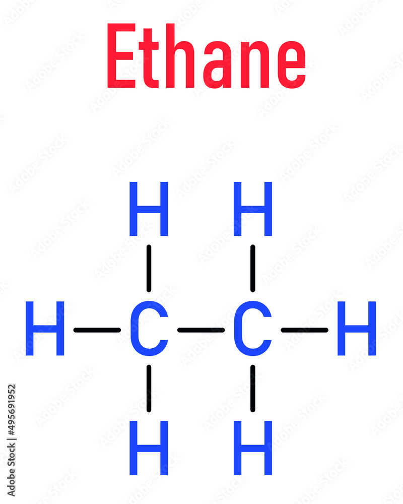Ethane natural gas component molecule. Skeletal formula. Ethane natural gas component molecule. Skeletal formula.