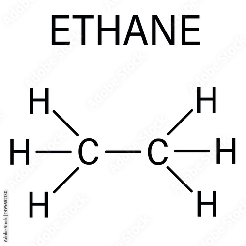 Ethane natural gas component molecule. Skeletal formula.