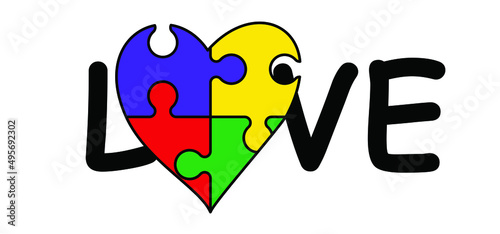 Cartoon autism ribbon. Vector world awareness day. Puzzle line pattern. puzzle pieces icon or pictogram. Autism spectrum disorder (ASD) is a neurological and developmental disorder with social skills.