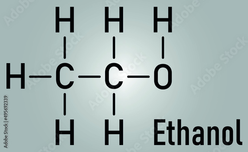 Alcohol (ethanol, ethyl alcohol) molecule, chemical structure. Skeletal formula.