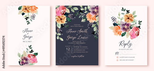 wedding invitation set with pretty watercolor floral