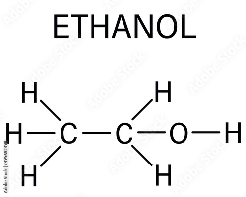 Alcohol (ethanol, ethyl alcohol) molecule, chemical structure. Skeletal formula.