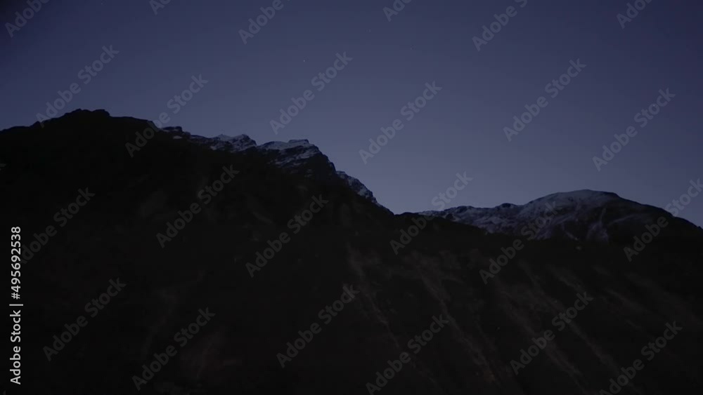 Gimbal shot of Himalayan mountain top at dawn Gimbal shot of Himalayan mountain top at dawn