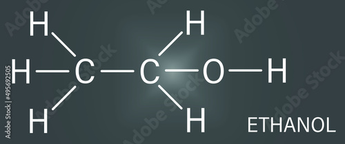 Alcohol (ethanol, ethyl alcohol) molecule, chemical structure. Skeletal formula.